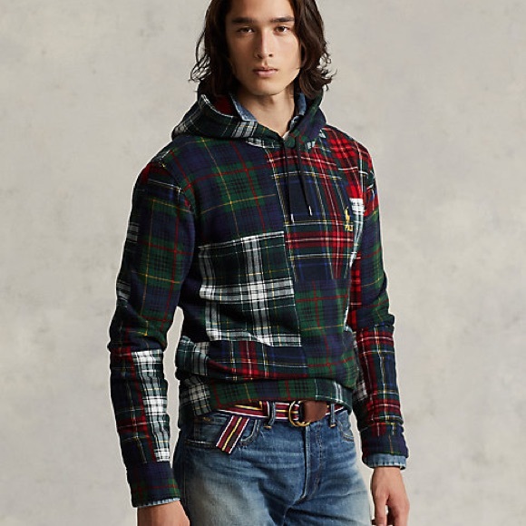 Polo Ralph Lauren Patchwork Plaid Fleece Hoodie Men’s Sz Small Pullover - Picture 2 of 13